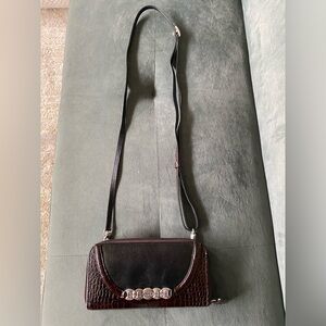 Brighton Black and Dark Brown Croc-Trim Crossbody Bag